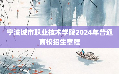 宁波城市职业技术学院2024年普通高校招生章程