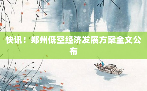 快讯！郑州低空经济发展方案全文公布